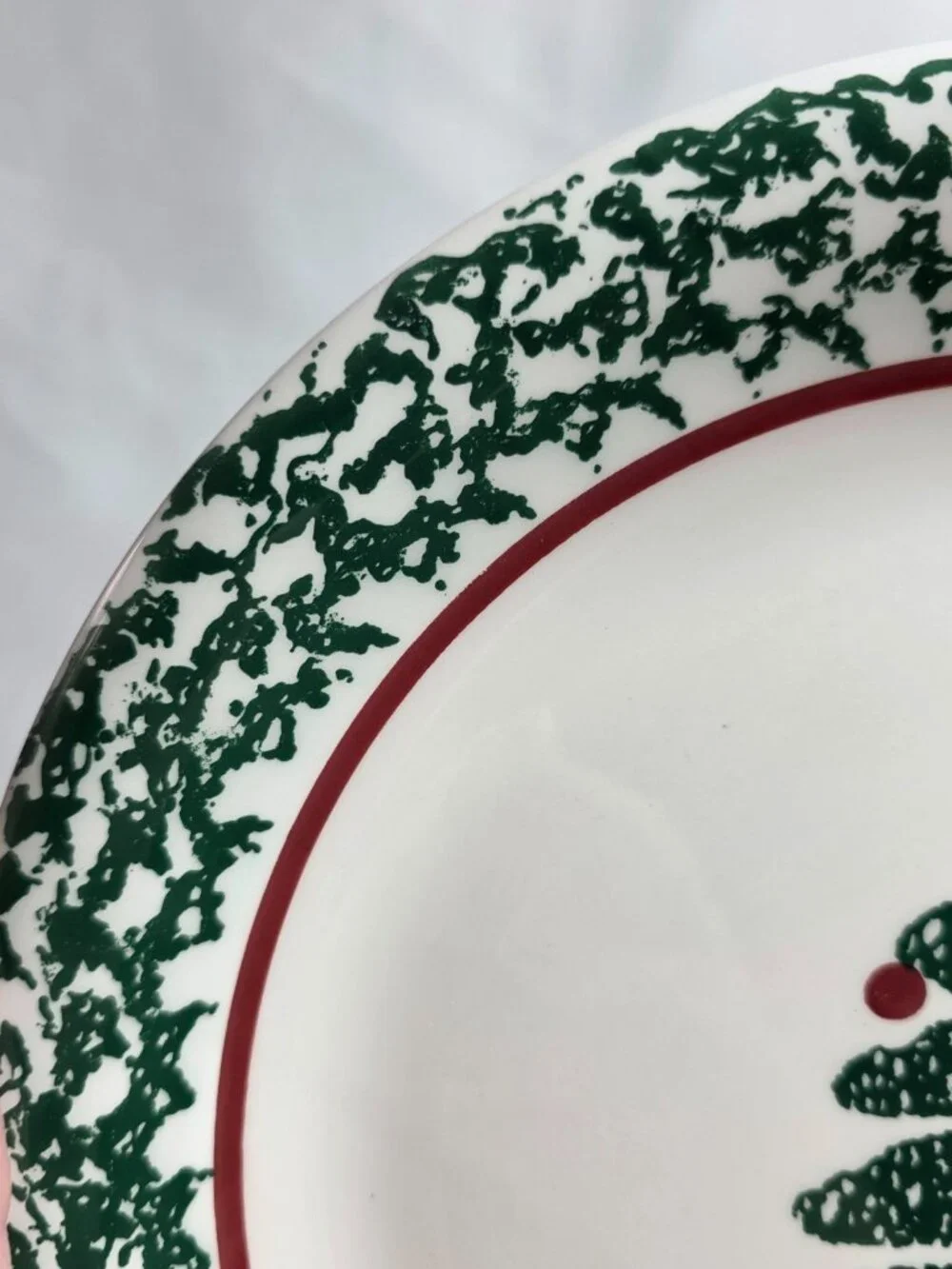 ONE Furio Christmas Tree Dinner Plate Green Sponge Tree & Edge Made in Italy